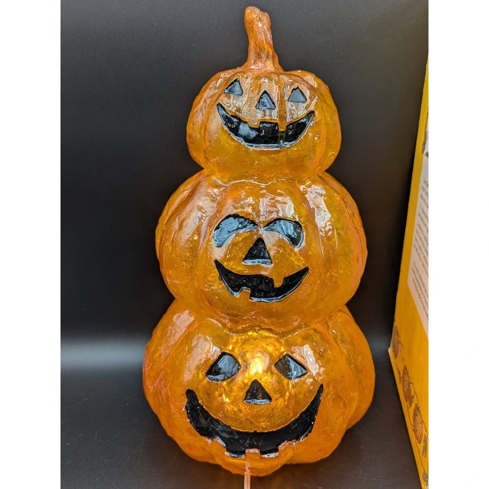 VTG? Halloween Fiberglass Pumpkin Totem Lamp Light 16 in